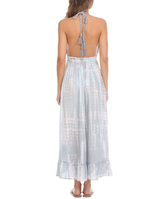 Raviya Women's Tie Dyed Halter Maxi Dress Swim Cover Up Swimsuit Gray Size Small