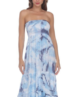 Raviya Women's Tie Dye Strapless Maxi Cover Up Dress Swimsuit Blue Size Small