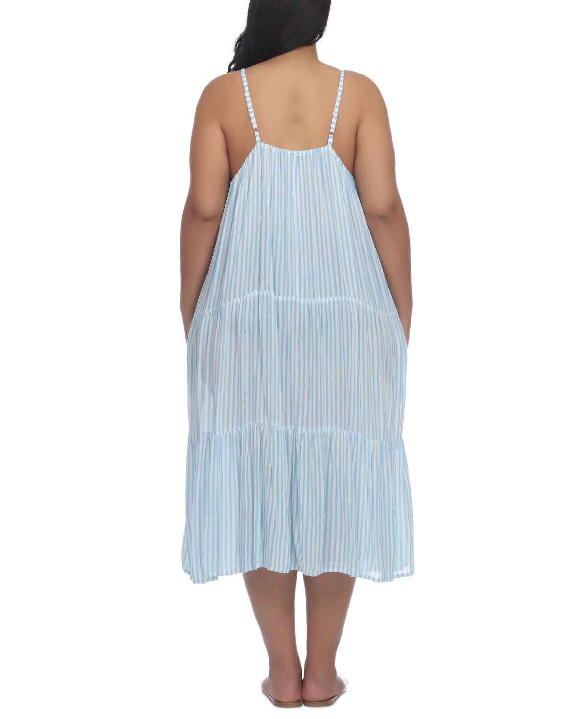 Raviya Women's Plus Tiered Midi Dress Cover Up Swimsuit Blue Size 1X