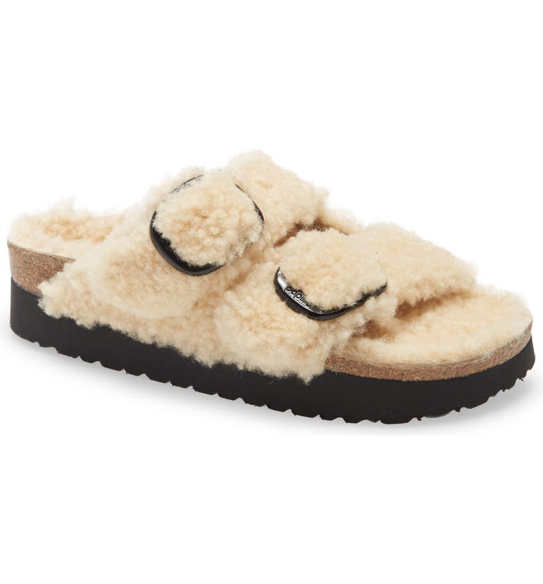 Birkenstock Women's Big Buckle Genuine Shearling Slide Sandal Brown Size 10.5