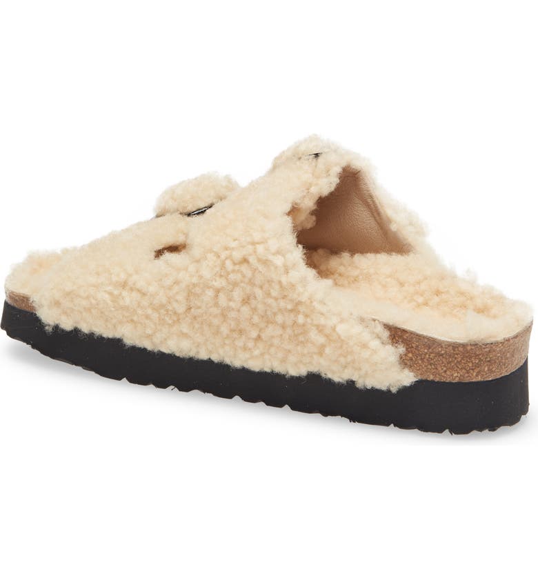 Birkenstock Women's Big Buckle Genuine Shearling Slide Sandal Brown Size 10.5