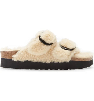 Birkenstock Women's Big Buckle Genuine Shearling Slide Sandal Brown Size 10.5