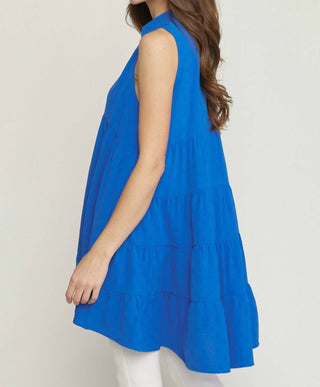 Entro - Collared Sleeveless Tiered Tunic Top