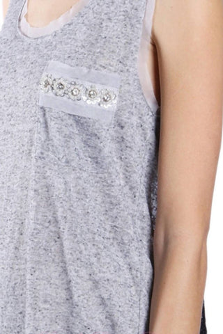 A'Reve - A'Reve Boho Shabby Chic Heather Beads Hi Lo Tank - Grey