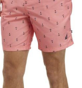 Nautica Men's Quick Dry Anchor Print 8 Swim Trunks Red Size X-Large