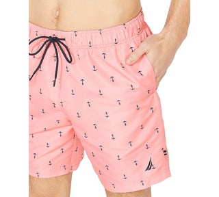 Nautica Men's Quick Dry Anchor Print 8 Swim Trunks Red Size X-Large