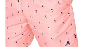 Nautica Men's Quick Dry Anchor Print 8 Swim Trunks Red Size X-Large