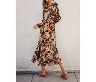 Dress Forum - Midnight Floral Long Sleeve Midi Dress