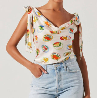 Astr - Allexina Satin Tie Shoulder Top