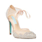 Betsey Johnson Iris Embellished Ankle Tie Pump in Champagne , Size 9.5 Yellow