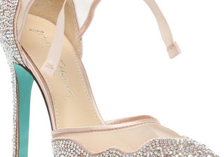 Betsey Johnson Iris Embellished Ankle Tie Pump in Champagne , Size 9.5 Yellow