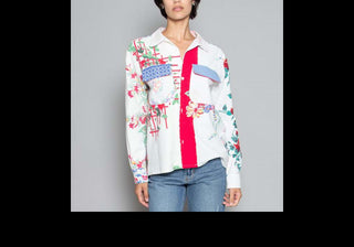 Carleen Louis Top Mixed Ooak Tablecloth Prints Mixed Size XS