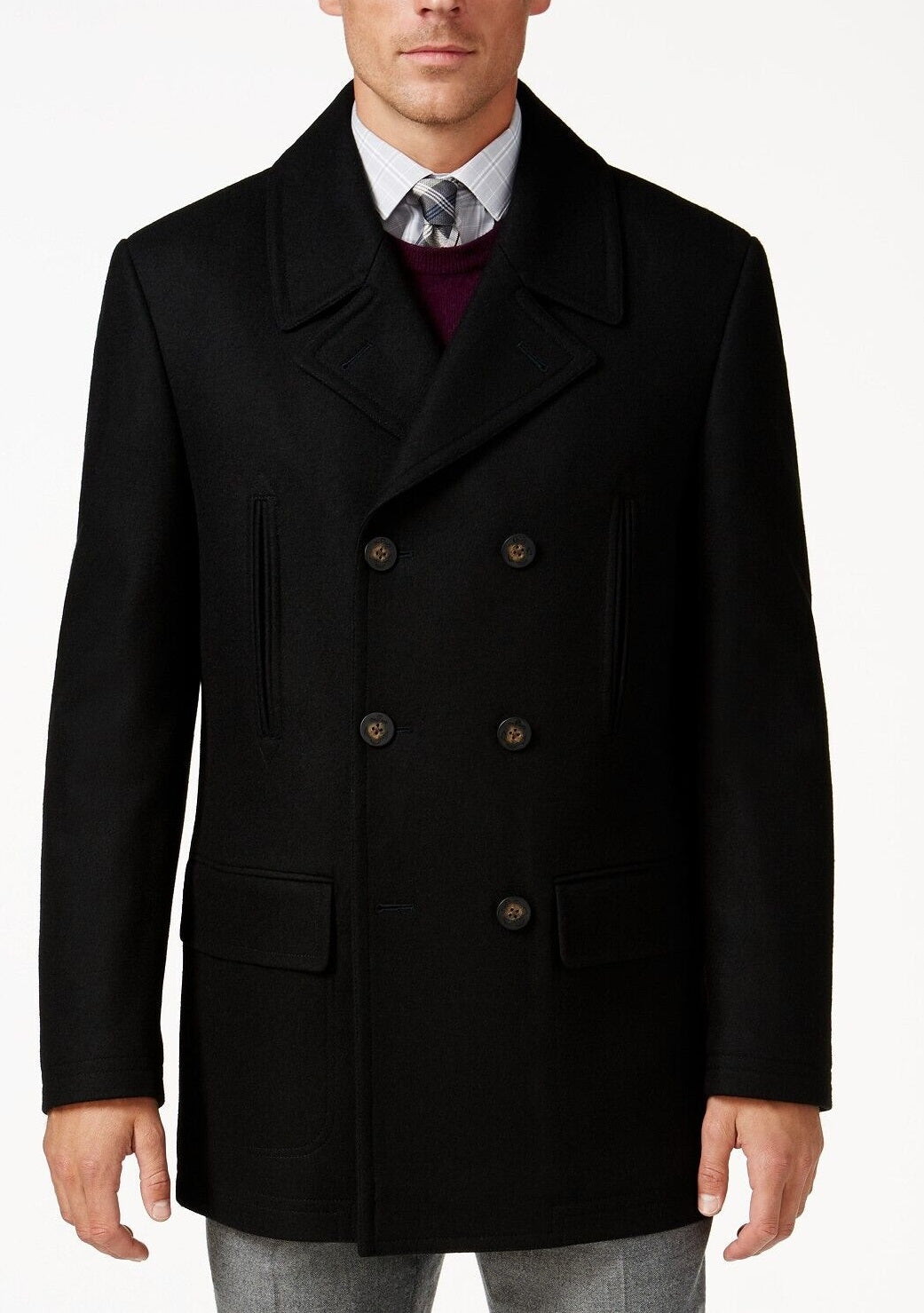 Ralph Lauren Men's Wool Blend Double Breasted Pea Coat Black Size 36
