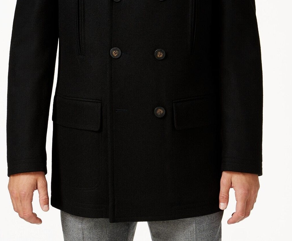 Ralph Lauren Men's Wool Blend Double Breasted Pea Coat Black Size 36