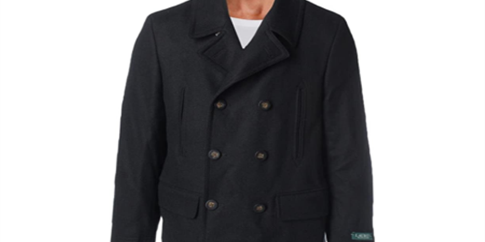 Ralph Lauren Men's Wool Blend Double Breasted Pea Coat Black Size 36