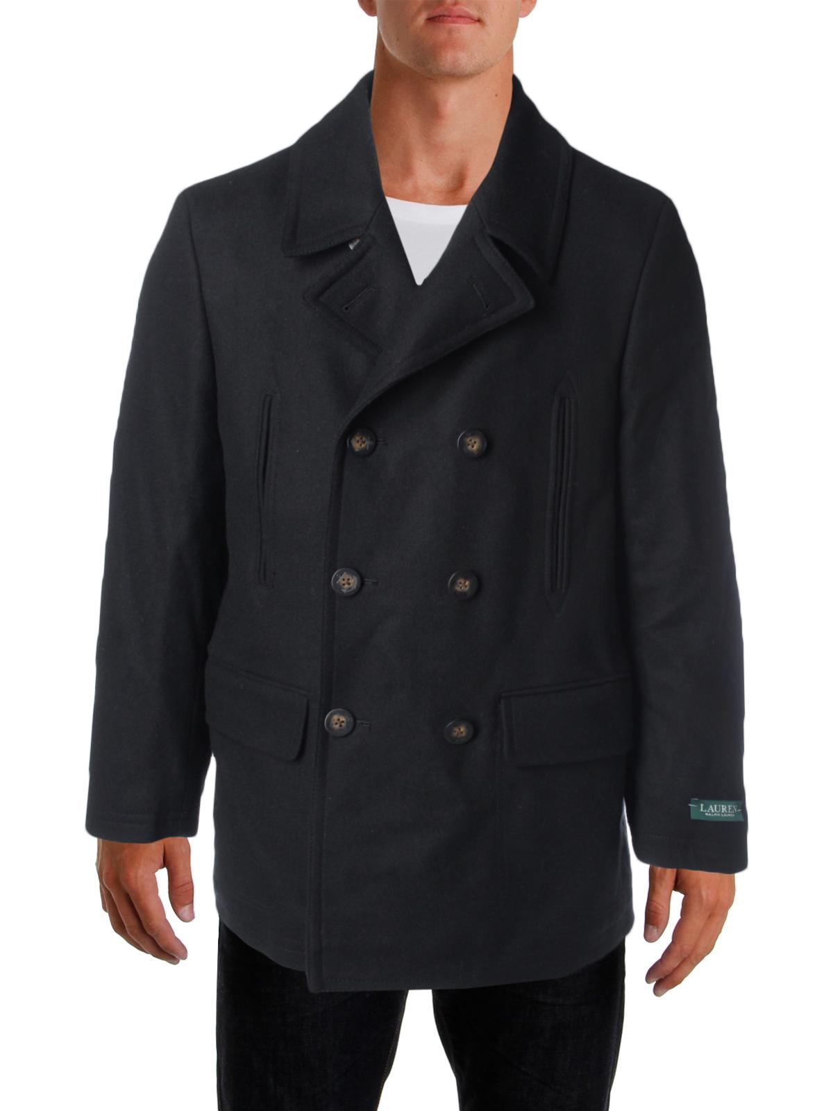 Ralph Lauren Men's Wool Blend Double Breasted Pea Coat Black Size 44