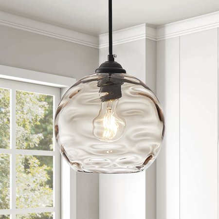 Modern Grey Hanging Lamp with Clear Water Ripple Glass Shade