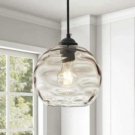 Modern Grey Hanging Lamp with Clear Water Ripple Glass Shade