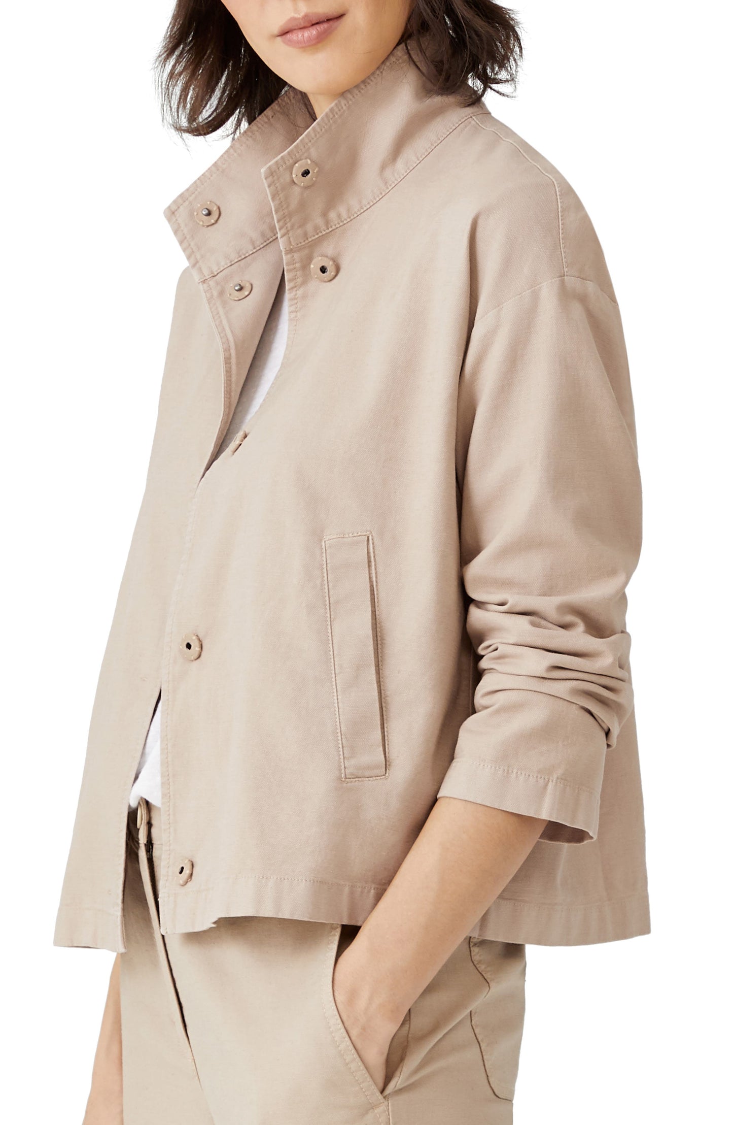 Eileen Fisher Stand Collar Jacket in Khaki - Size X Large