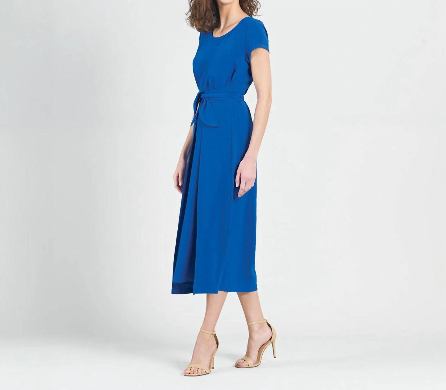 Clara Sun Woo - Soft Textured Rayon - Wrap Overlay Center Tie Midi Dress