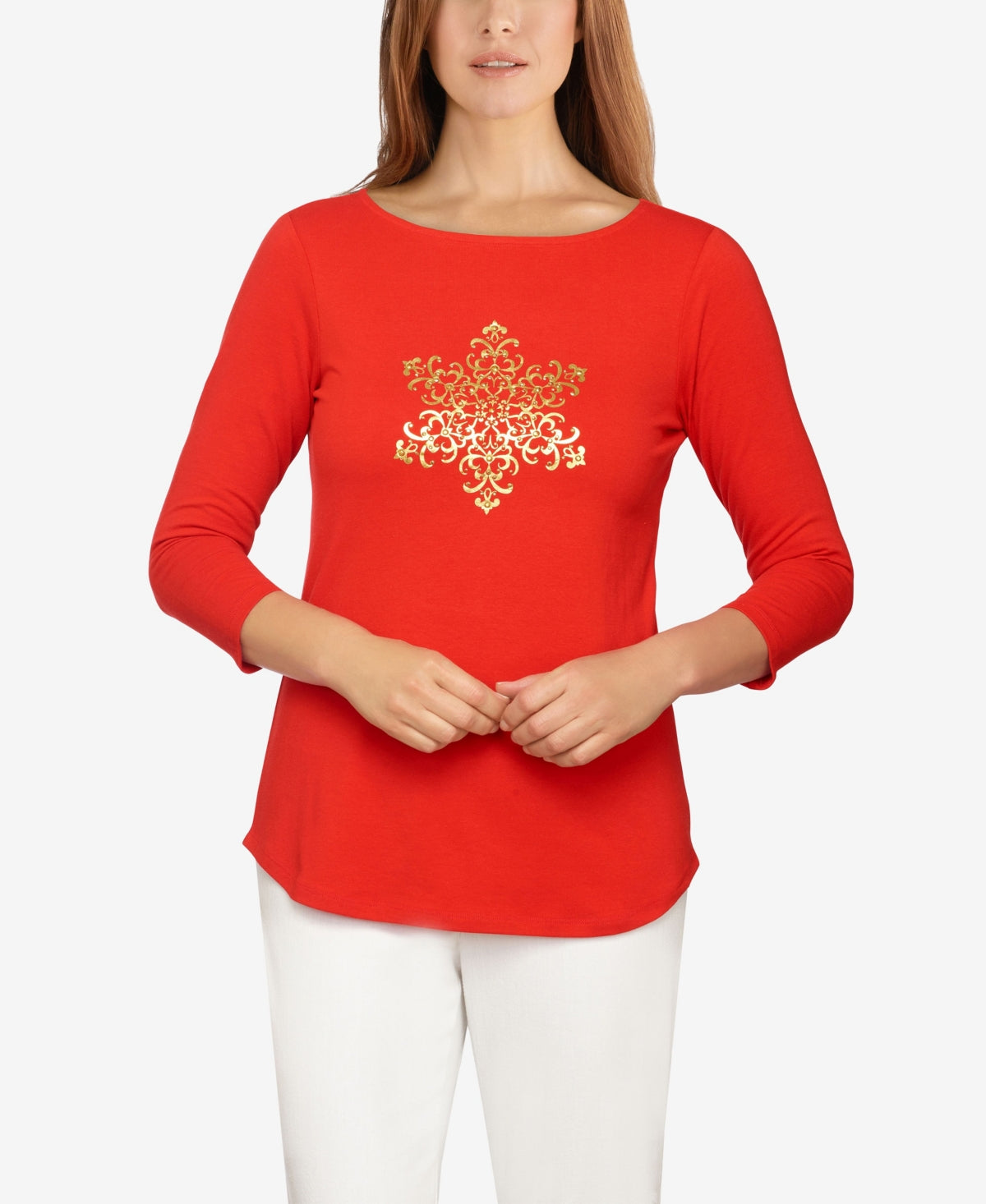 Ruby Rd. Women's Misses Embellished Snowflake Top Red Size Medium