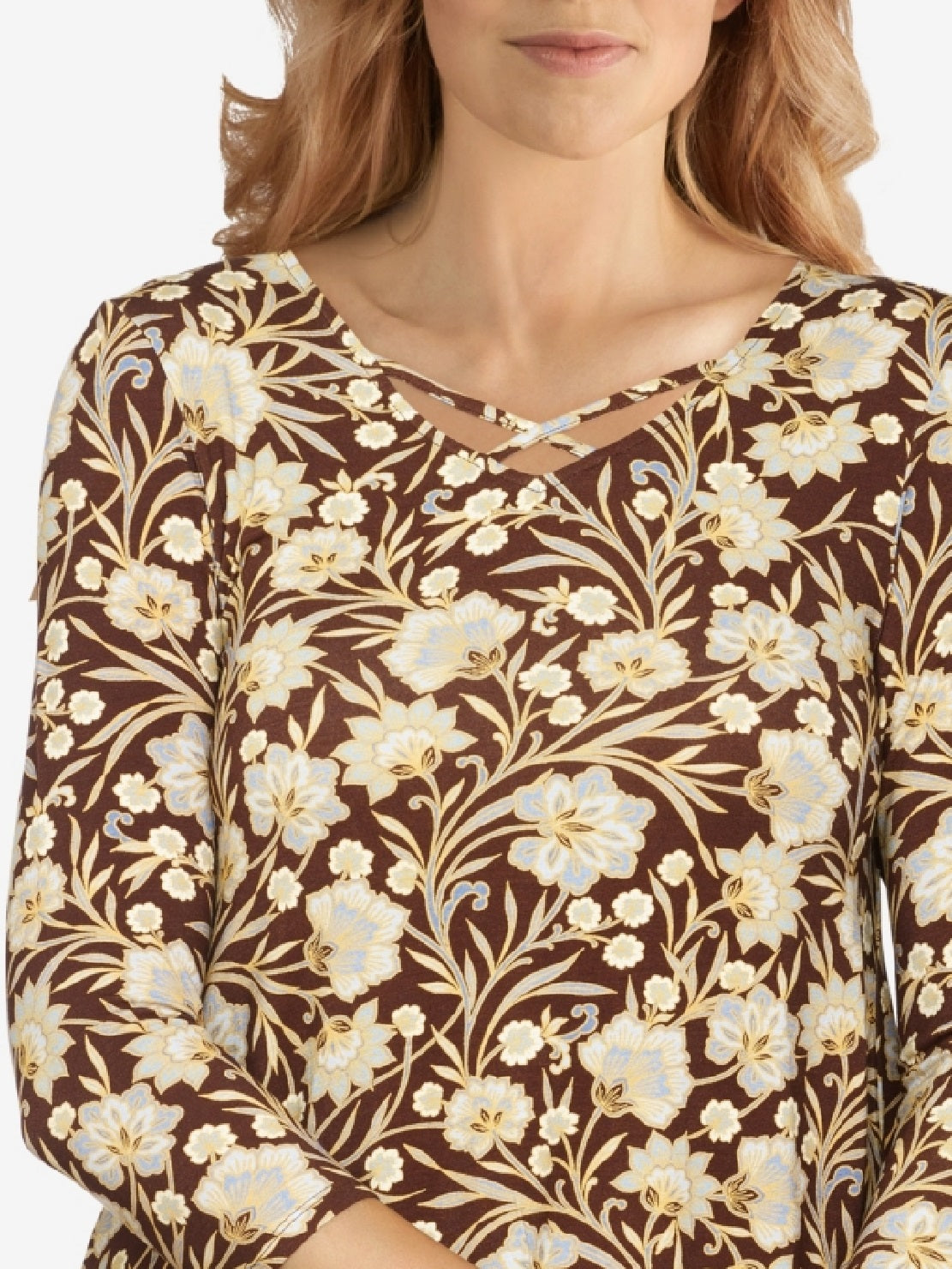 Ruby Rd. Women's Misses Floral Printed Criss Cross Neckline Top Black Size Large