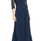 La Femme Ruched Twist Column Gown in Navy - Size 10