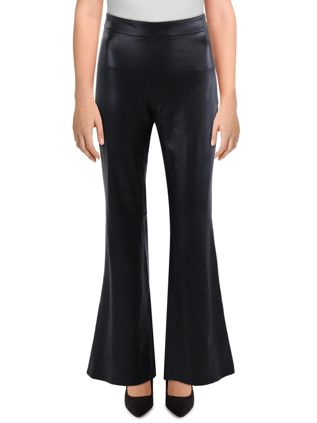 Bagatelle NYC Womens Faux Leather High Waist Flared Pants Black