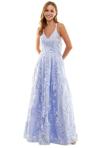 BCX Junior's Floral Embroidered Gown Purple Size 9