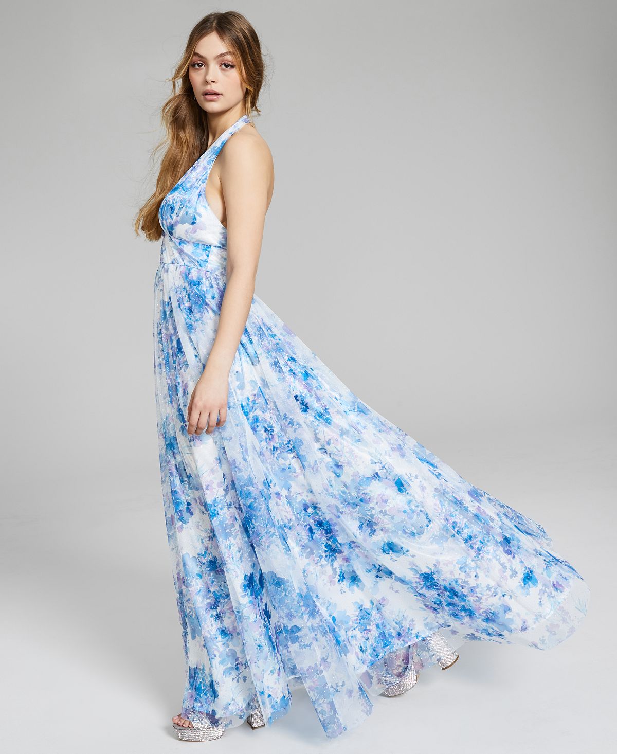 BCX Junior's Printed Mesh Gown Blue Size 9