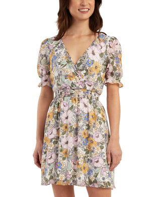 BCX Junior's Printed Smocked Waist A Line Dress Green Size XX-Large