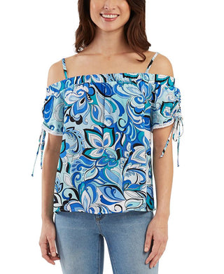 BCX Junior's Off The Shoulder Drawstring Sleeve Top Blue Size X-Small