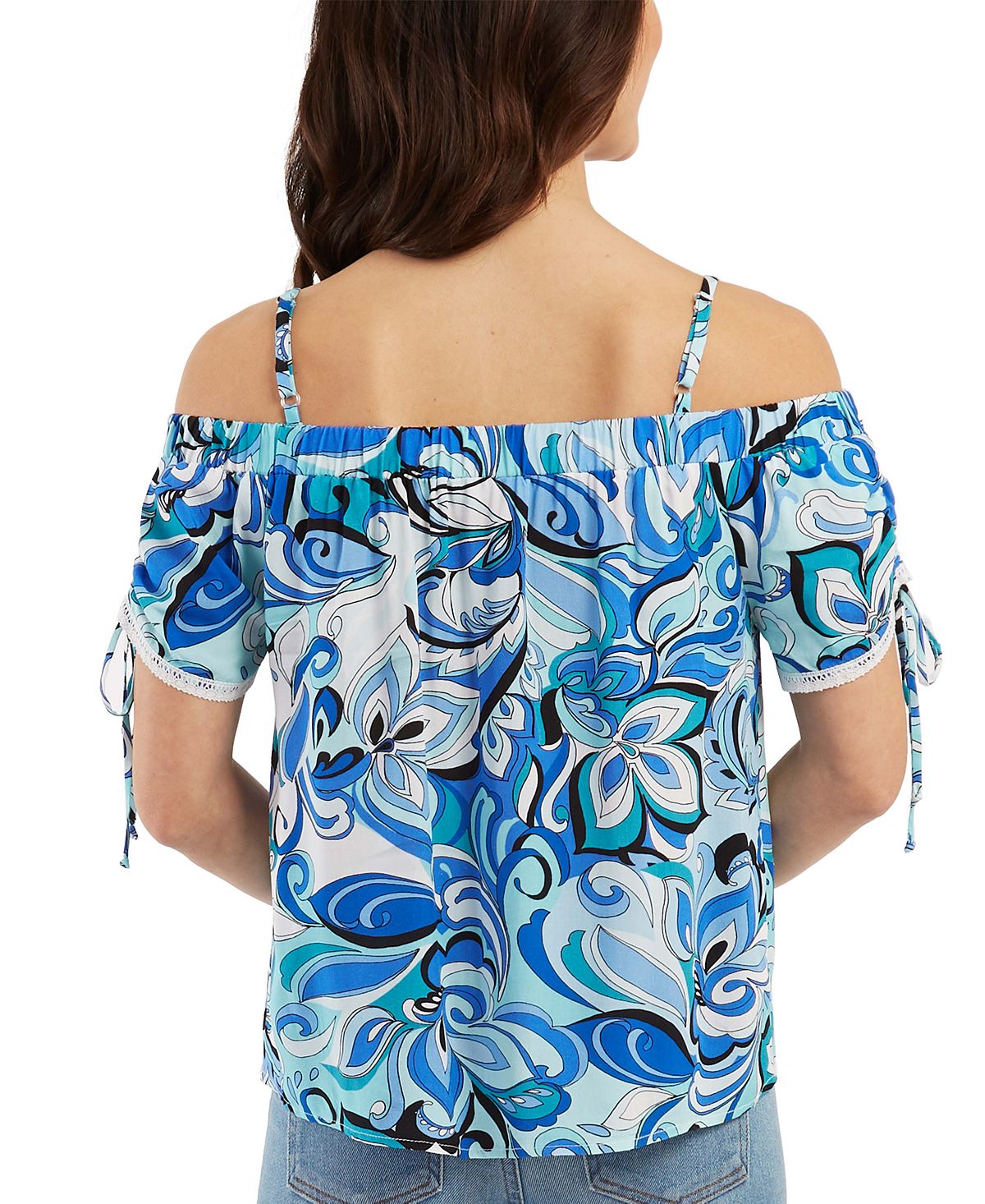 BCX Junior's Off The Shoulder Drawstring Sleeve Top Blue Size X-Small