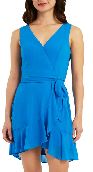 BCX Junior's Ruffle Hem Faux Wrap Dress Blue Size X-Large