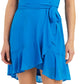 BCX Junior's Ruffle Hem Faux Wrap Dress Blue Size X-Large