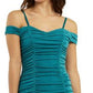 BCX Junior's Ruched Off Shoulder Bodycon Dress Blue Size Large