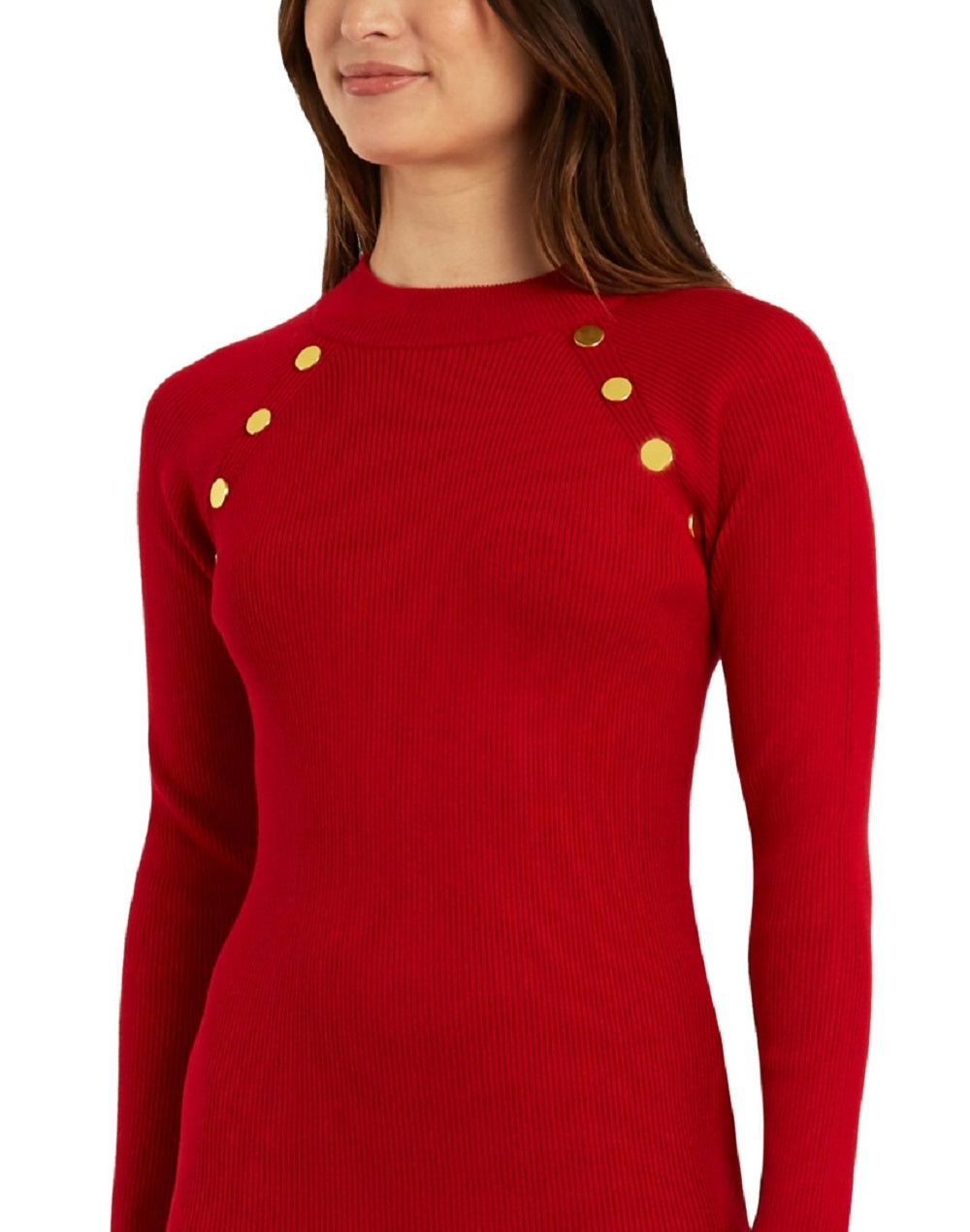 BCX Junior's Button Detail Long Sleeve Sweater Dress Red Size XX-Small