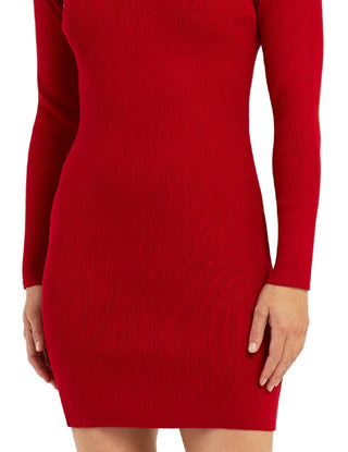 BCX Junior's Button Detail Long Sleeve Sweater Dress Red Size XX-Small