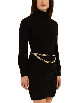 BCX Junior's Long Sleeve Chain Belt Sweater Dress Black Size Medium