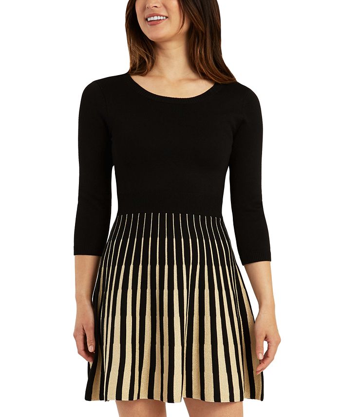 BCX Junior's Open Back Fit & Flare Sweater Dress Black- Gold Size X-Large