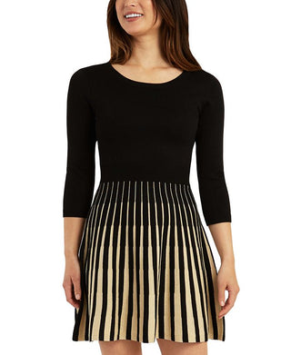 BCX Junior's Open Back Fit & Flare Sweater Dress Black- Gold Size X-Large