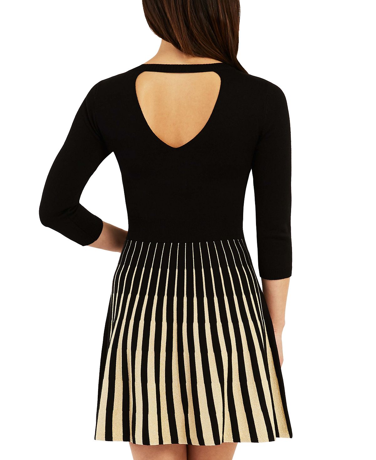 BCX Junior's Open Back Fit & Flare Sweater Dress Black- Gold Size X-Large