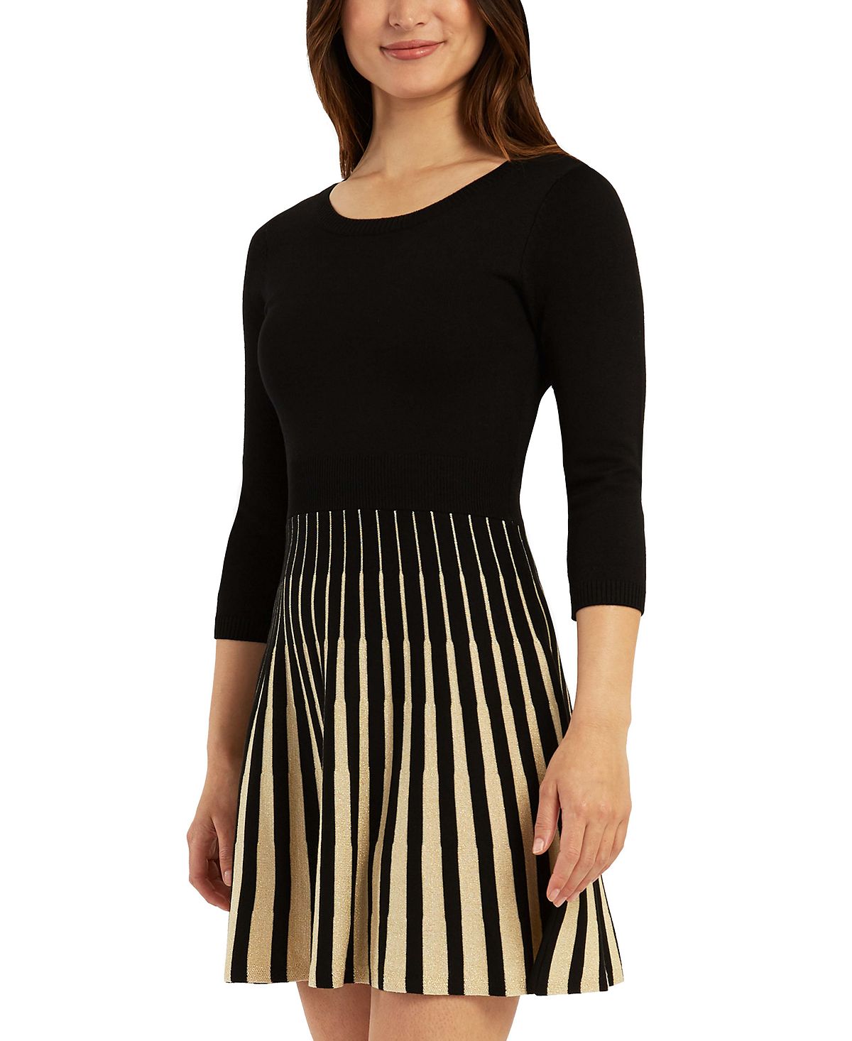 BCX Junior's Open Back Fit & Flare Sweater Dress Black- Gold Size X-Large
