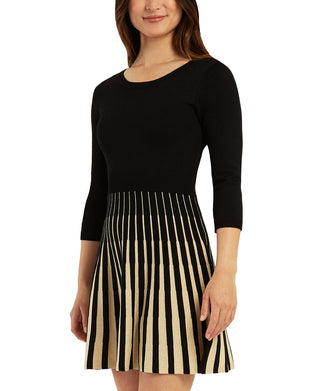 BCX Junior's Open Back Fit & Flare Sweater Dress Black- Gold Size X-Large