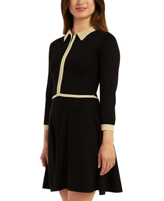 BCX Junior's Collared Contrast Trim Sweater Dress Black Size Small