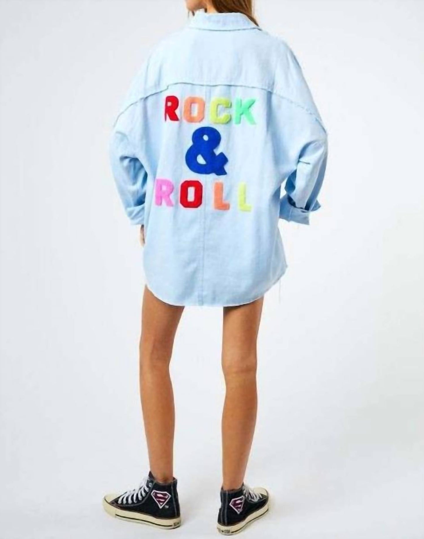 Davi & Dani - Multi Color Letters Fringed Hem Detail Shirt