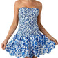 Baby Pink - Women's Printed Smocked Embroidered Mini Dress