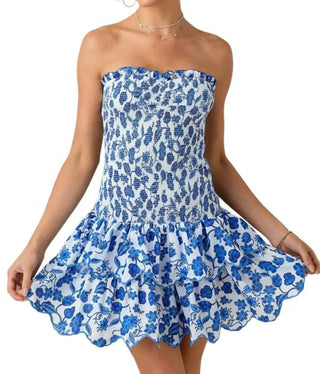 Baby Pink - Women's Printed Smocked Embroidered Mini Dress