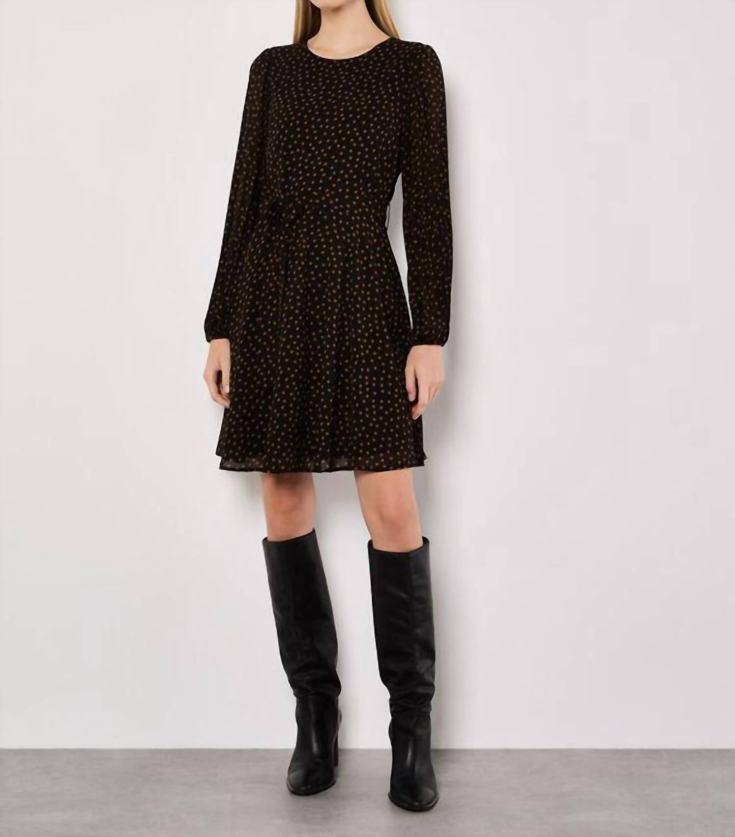 Apricot - PLEATED SLEEVE POLKADOT DRESS