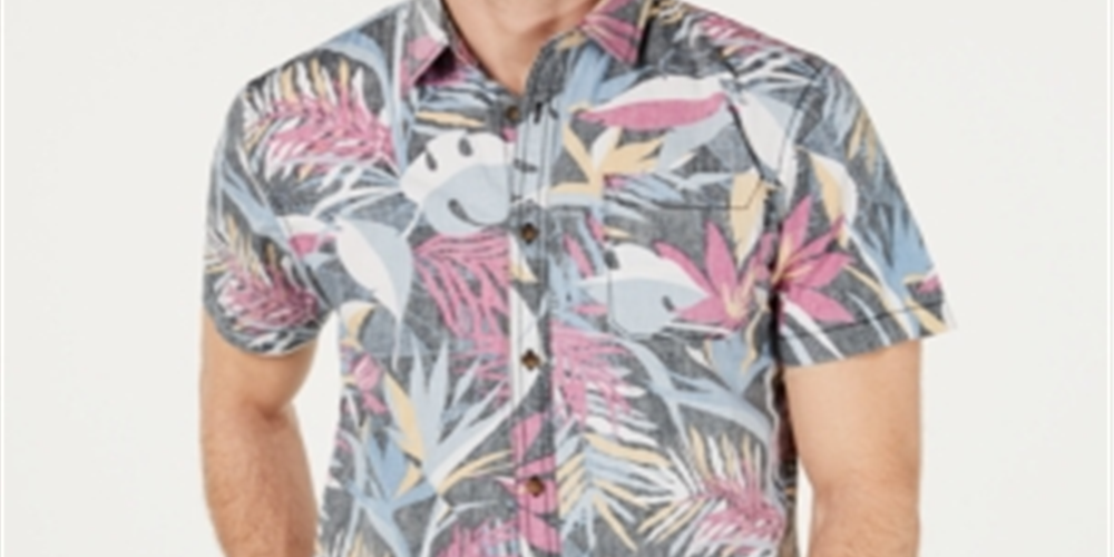 O'Neill Men's Sessions Modern Fit Tropical Print Shirt Black Size XL